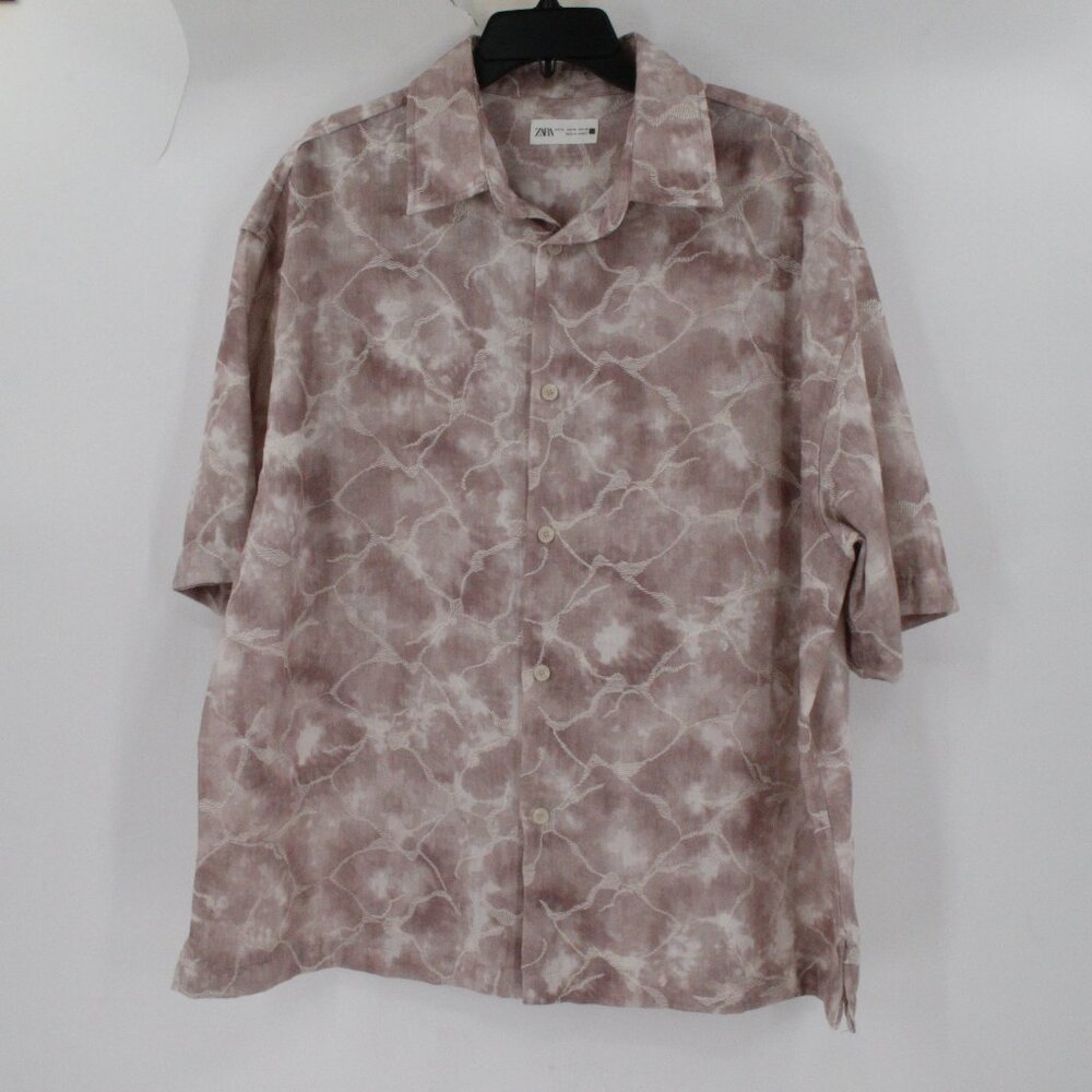 zara shirt men's XL Jacquard tye dye short sleeve button up embroidered camp - Picture 2 of 15